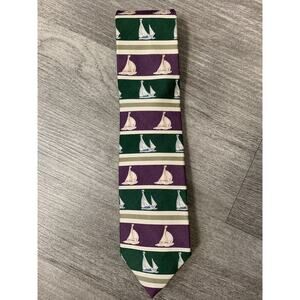 PAUL‎ STUART Purple/green SAIL BOATS SILK NECKTIE Silk